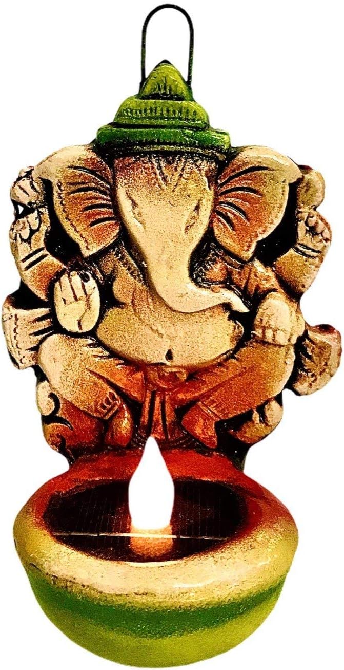 Urmi Creations Artisans Handcrafted Ganesha Hanging Solar Terracotta Diyas with Smart Light Sensor and 7 Days Battery for Diwali, Decor (Multicolour)