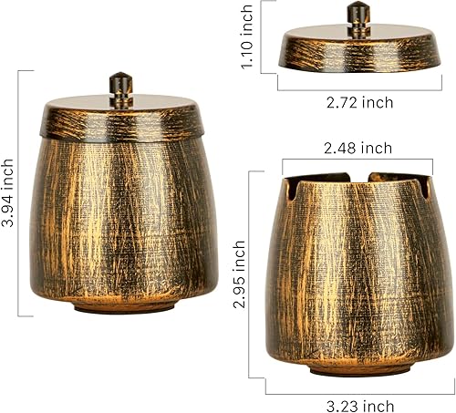 Miniatura 2 de Cenicero pequeño retro sin olor con tapa para cigarrillos al aire libre resistente a la lluvia, cenicero decorativo de metal para patio, exterior