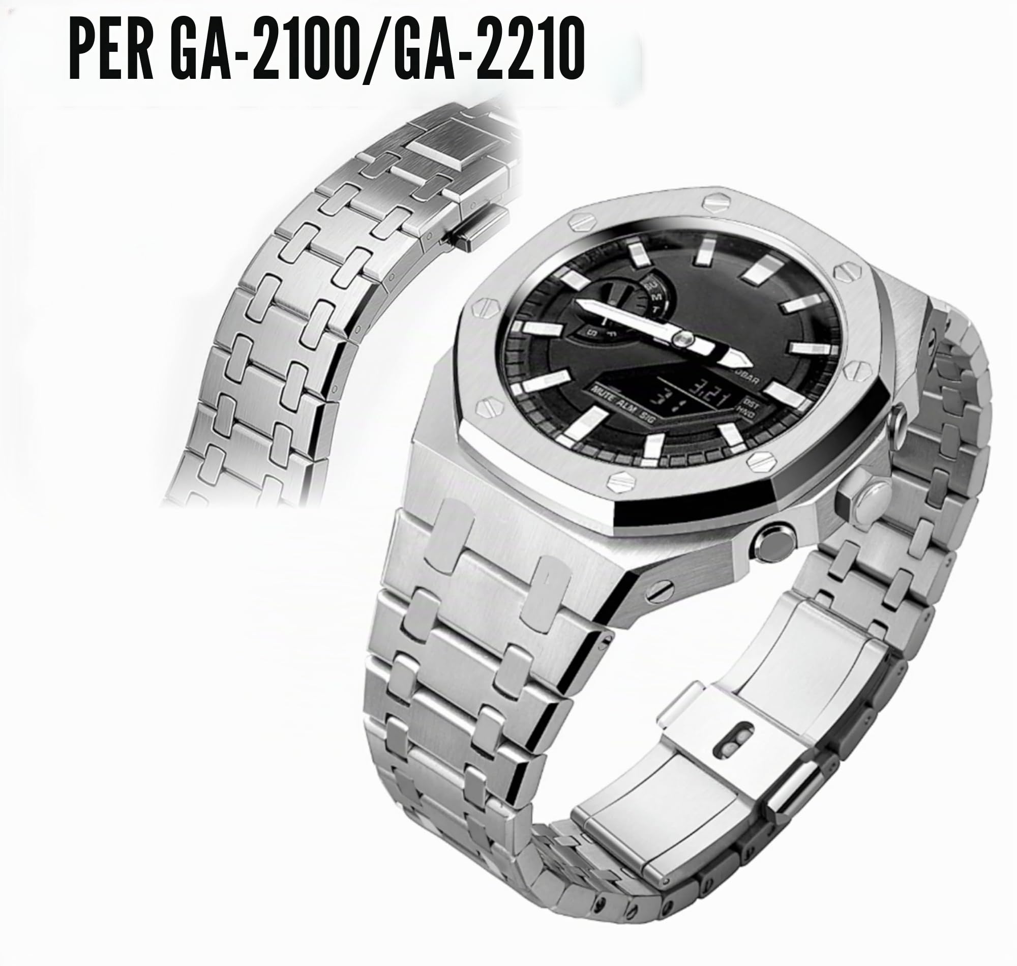 CasiOak GA2100 cinturino e cassa per orologio in metallo, set mod, lunetta del cinturino, accessorio, compatibile con orologi da uomo Casio G-Shock GA2100/GA-2110