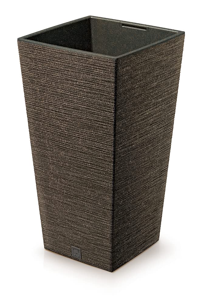 Urbnliving Dark Coffee 240Mm Square Wood Grain Look Planter Tall Flower Plant Pot Indoor Outdoor Garden Decor (Dark Coffee)