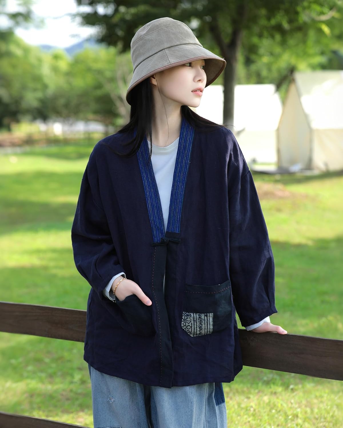 Women's 100% Linen Kimono Cardigan Coat Long Sleeve Lightweight Cover Up Loose Fit Boho Chic Jacket with Pockets
