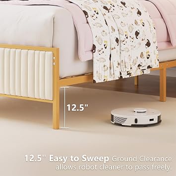 VECELO Queen Size Bed Frame, Beige
