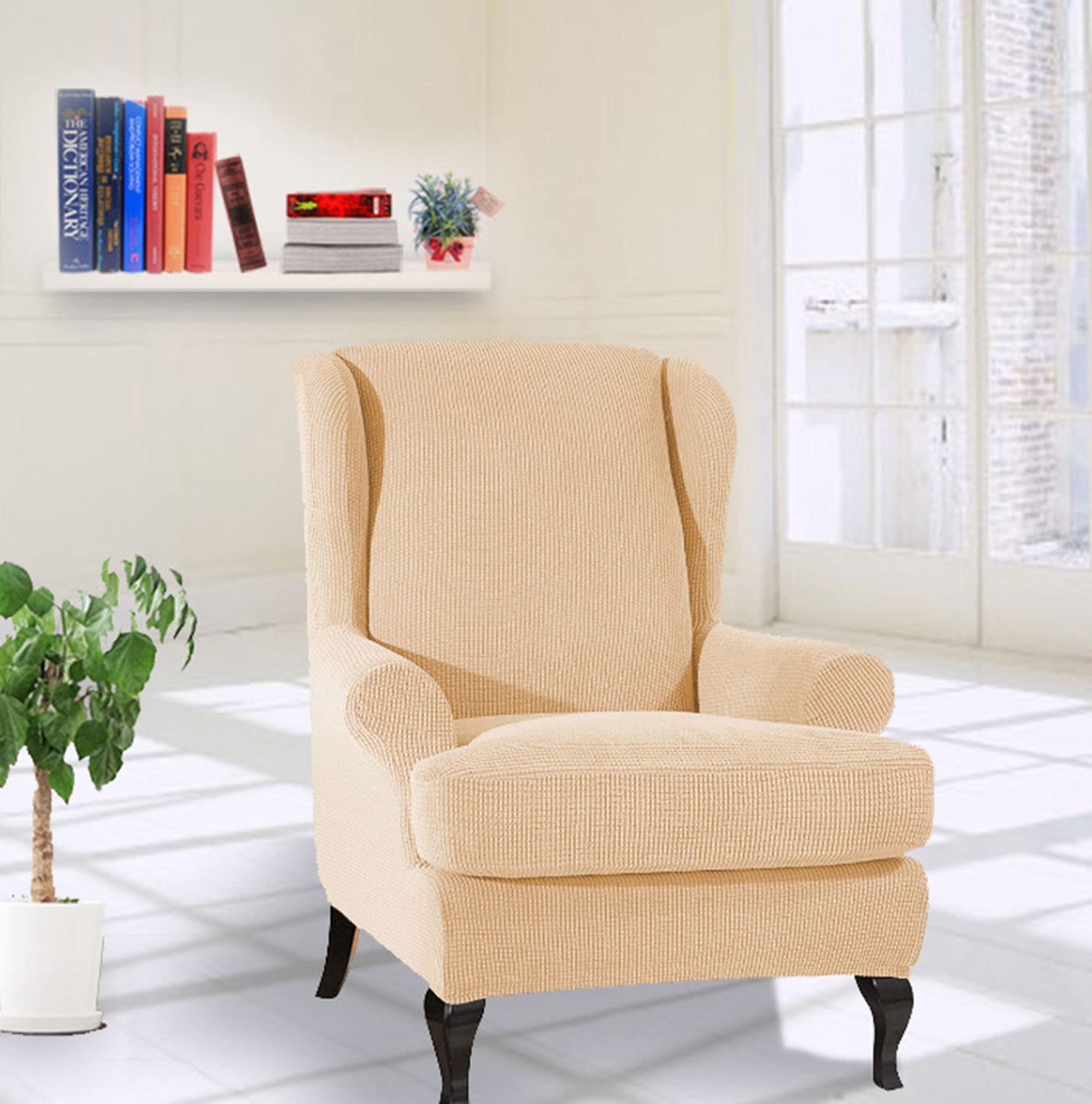 Funda sillón orejero elástica OBASDFD lavable para proteger su mueble viejo