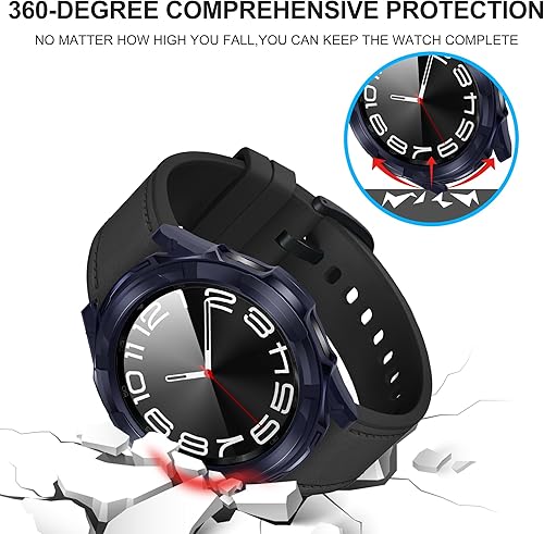 Miniatura 4 de Suoman Funda 3 en 1 para Samsung Galaxy Watch 6 Classic de 1.693 in, protector de pantalla de vidrio templado HD, cubierta protectora completa de