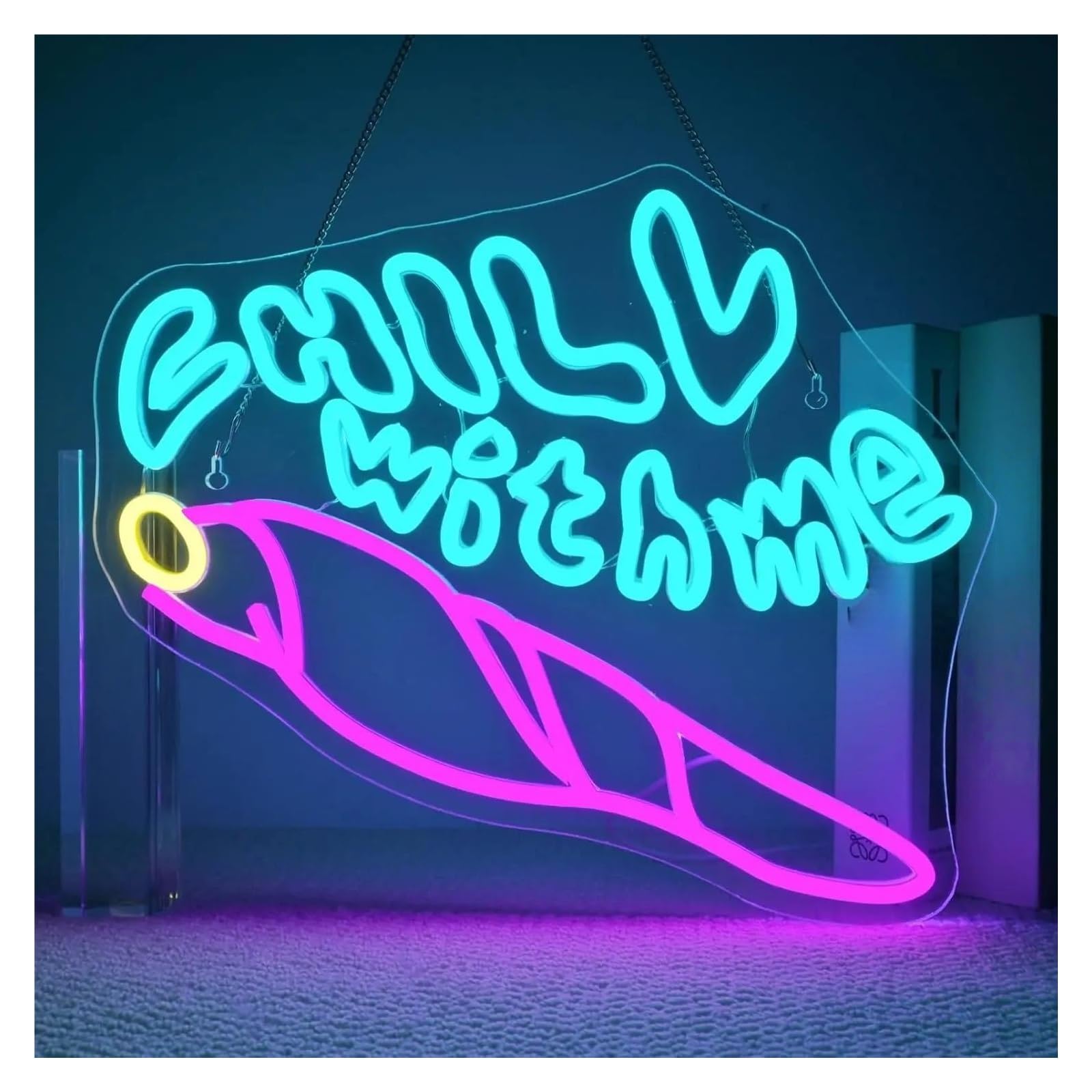 Luces de neón ﻿Chill With Me Letrero De Neón Luz LED Regulable Para Yoga GYM Sala De Juegos Dormitorio Bar Salas De Estar Fiesta De Cumpleaños Decoración 45cmx38cm