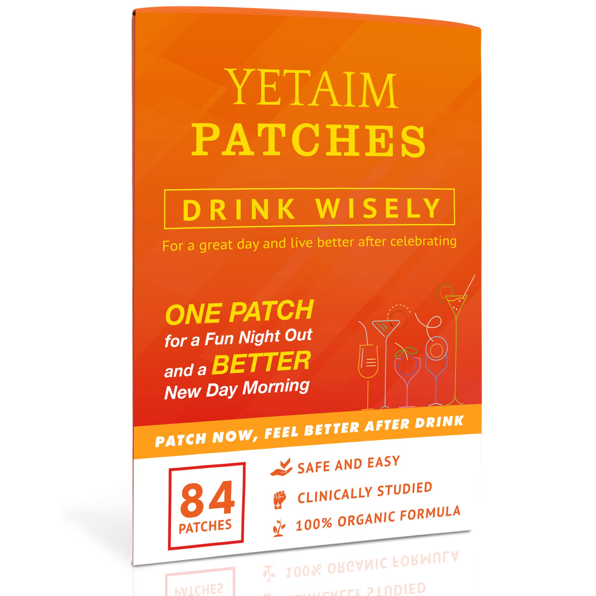 Hangover Patches, 84 Pack, One Patch for a Fun Night Out and a Better New Day Morning, 12 Natural Formula with Green Tea, Drink Wisely Patch, Best Solution for Fast Hangover, Orange