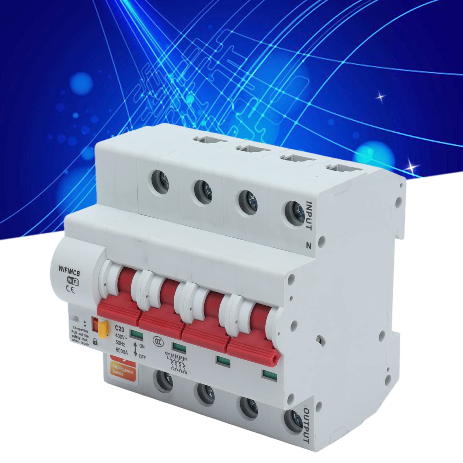 Disyuntor WiFi Inteligente 4 Polos 25A 400V CA para Hogar Inteligente con Control Remoto y Cerradura de Seguridad