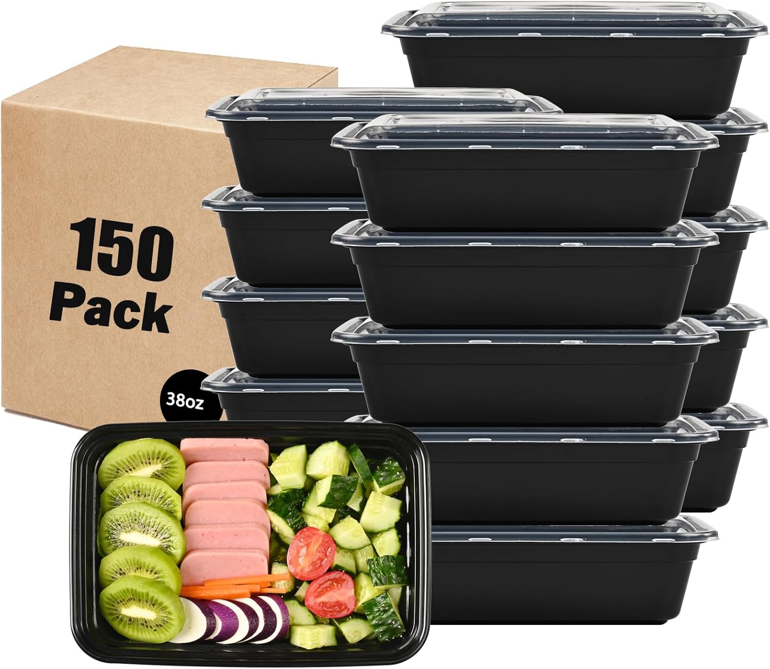 LOKATSE HOME Meal Prep Containers 150 pack 1 Compartment with Lids, Food Storage Bento Stackable Reusable Lunch Boxes, BPA-Free Microwave/Dishwasher/Freezer Safe(38 oz)