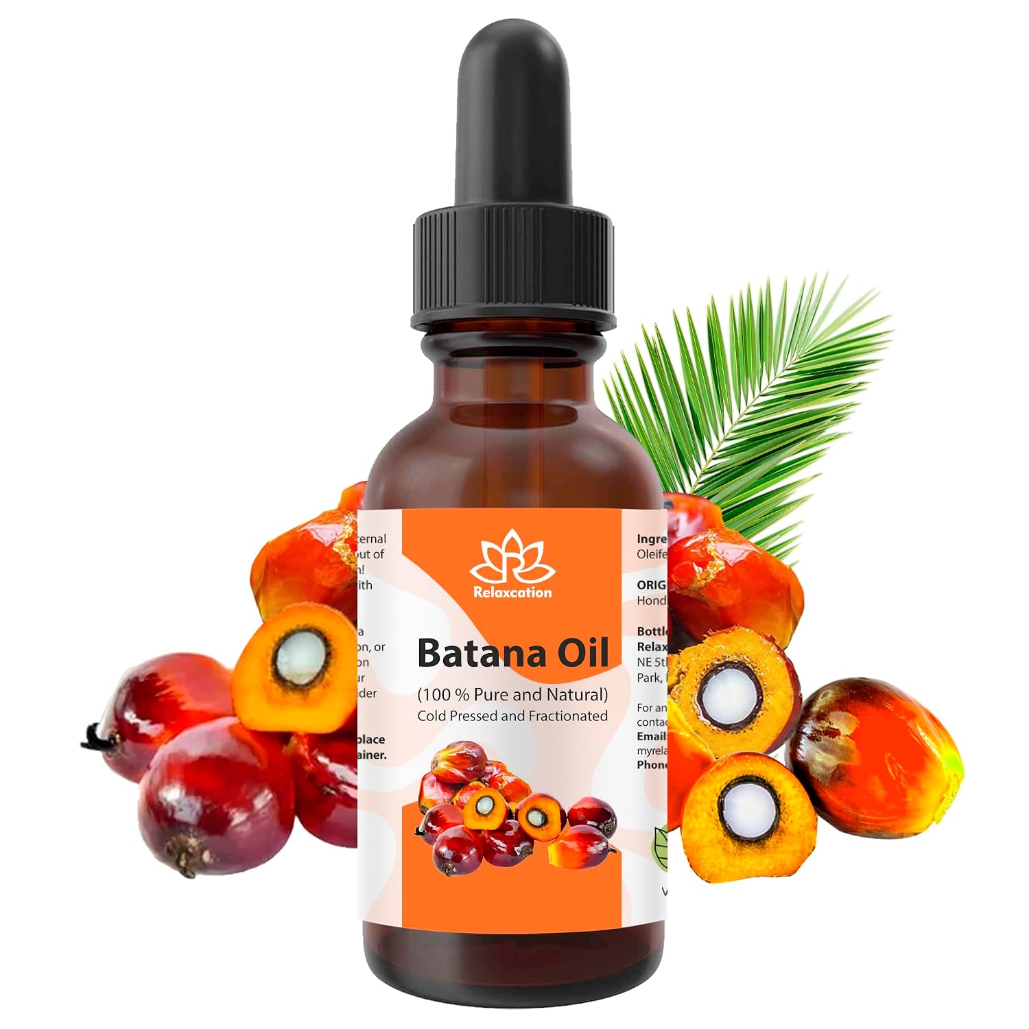 Relaxcation Pure Batana Oil – Cold Pressed Plant Oil from Honduras | Lightweight Natural Extract for Hair & Skin | Adds Shine, Softness & Smooth Texture | 100% Pure & Unrefined (4 oz)