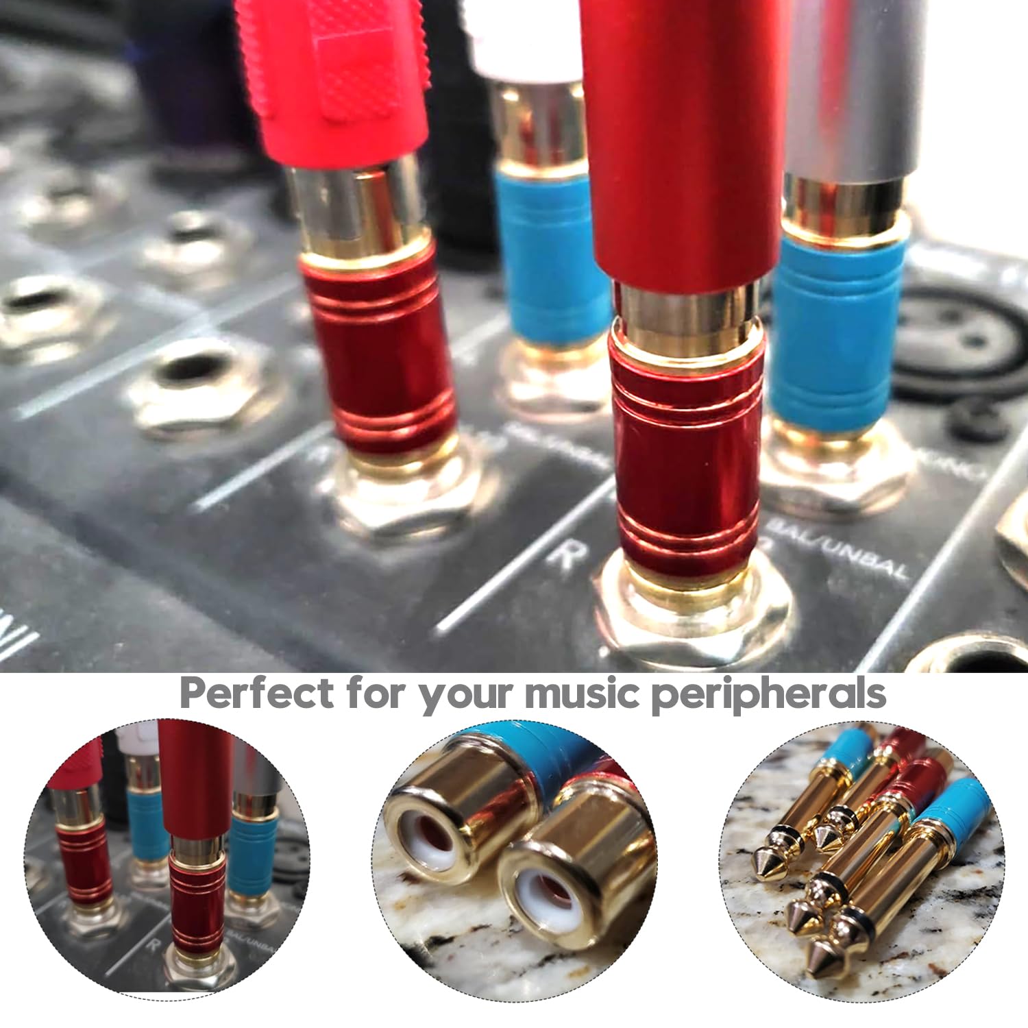 RCA to 1/4 Adapter 4 Pack, GOSYSONG 24K Gold Plated 1/4 inch to RCA Female Mono Audio Connecto(Blue*2+Red*2)