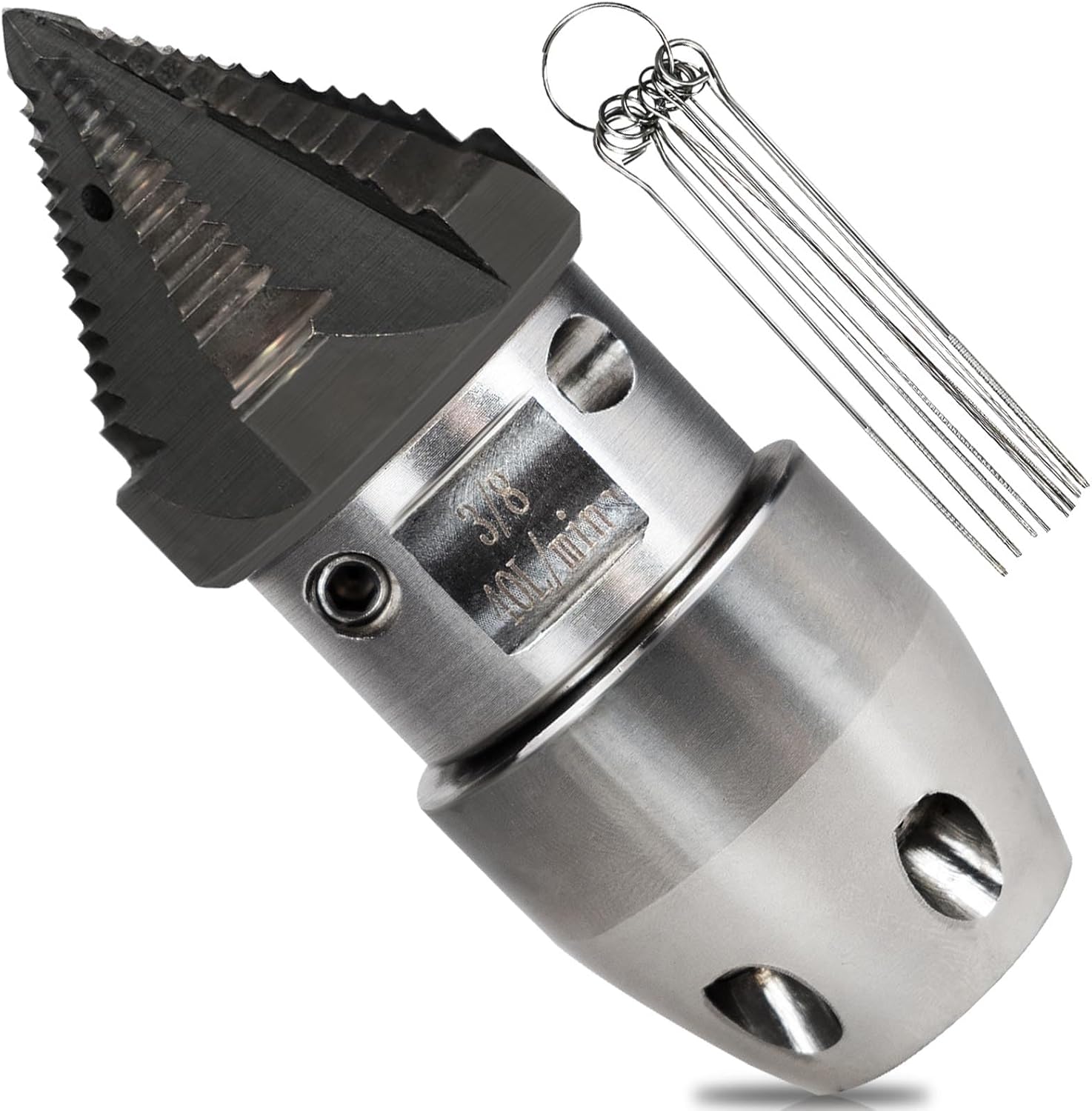 3/8 npt Sewer Jetter Nozzle for 2900 PSI, 40 L/min Pressure Washer - Stainless Steel, Quickly Rotating for Municipal Drain Pipe Cleaning (Black Head, Quenched)