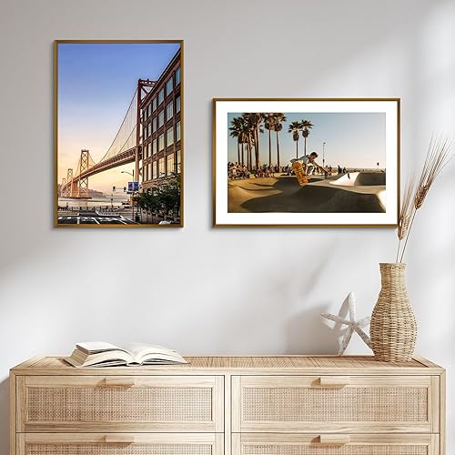 Vista 6 de Frametory - Marco de aluminio de 11 x 14 para fotos de 8 x 10 (en pulgadas), con paspartú marfil, de pared, con gancho de sierra, pestañas Bronce