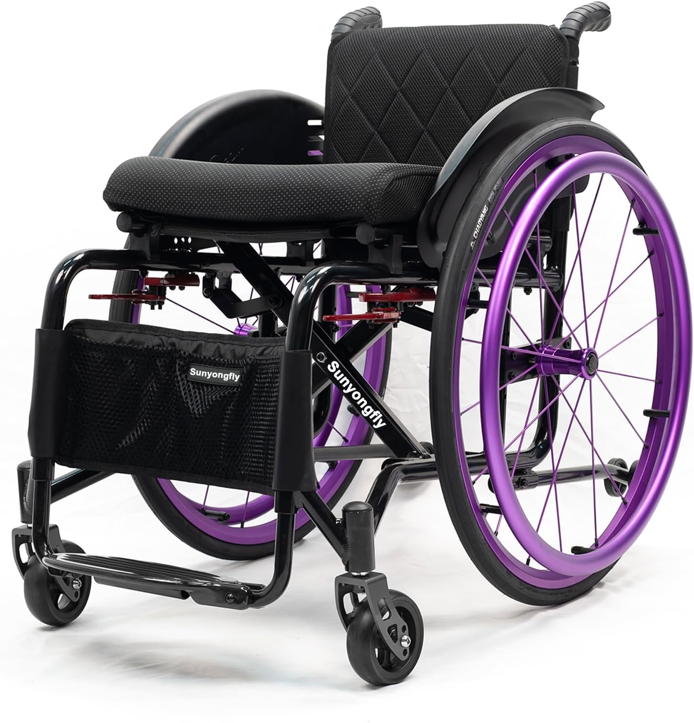 Sunyongfly Lightweight Sports Wheelchair Foldable Mute Wheelchair Stable All Terrain Wheelchair Aluminium Wheelchair Suitable for Teenagers, Adults, Seniors(Seat Width 40cm,Purple (A))
