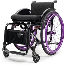 Lightweight Sports Wheelchair - Foldable, Mute, All Terrain - Aluminium - Suitable for Teenagers, Adults, Seniors Seat Width 42cm, Purple