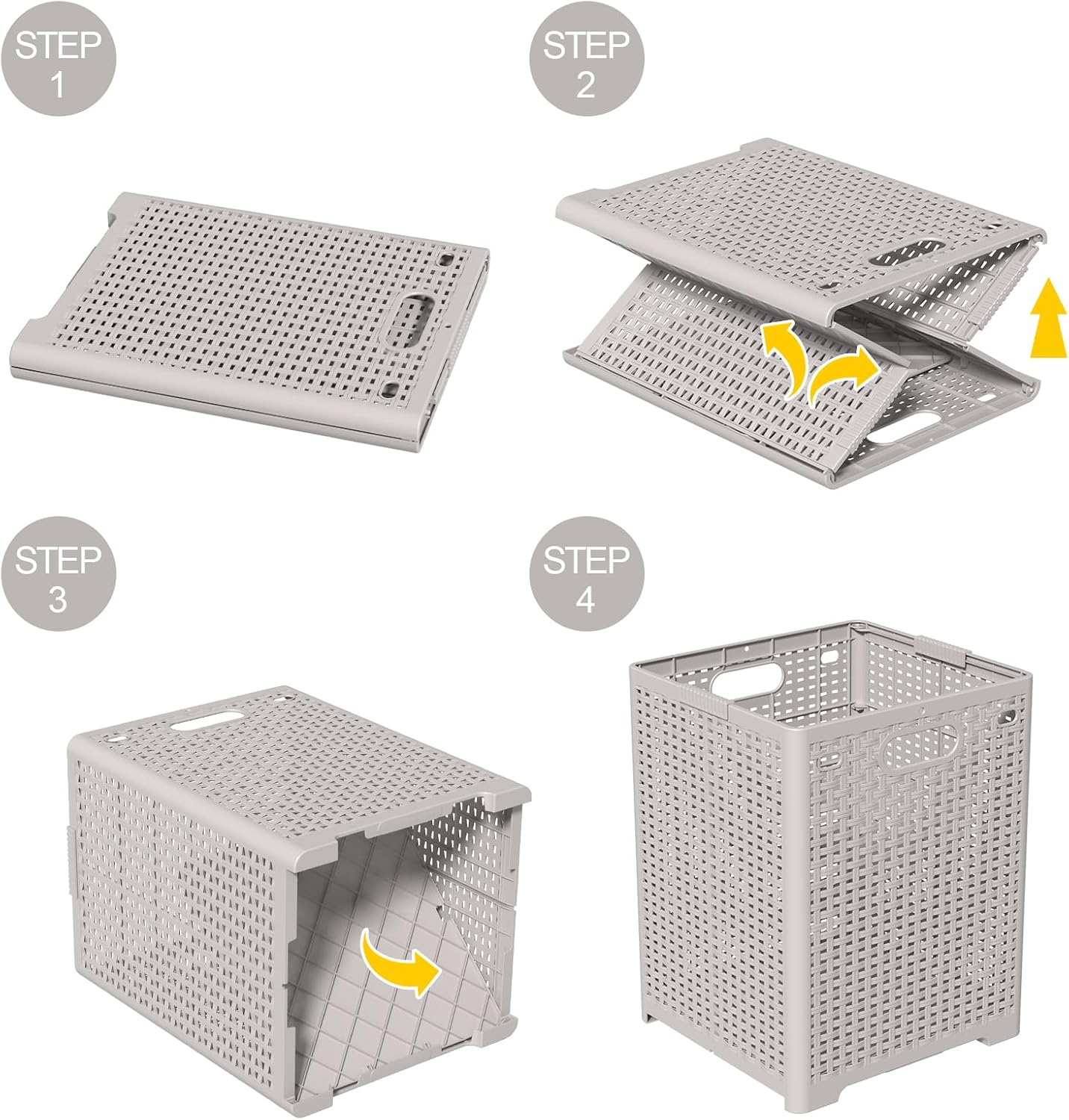 42 L Foldable Plastic Laundry Basket, 2-Pack Plastic Collapsible Laundry Hamper, Gray