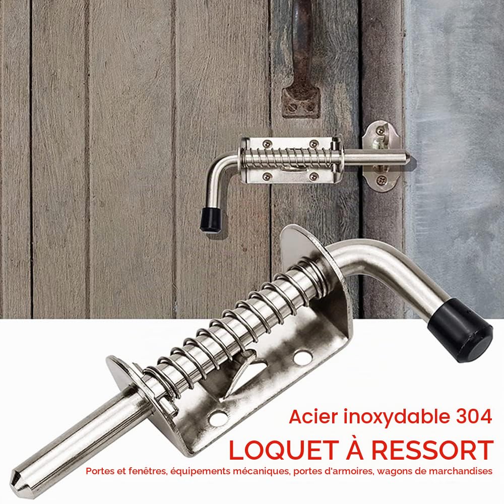 4 Pièces Loquet Ressort Robuste, Acier Inoxydable 304 Verrou Inox
