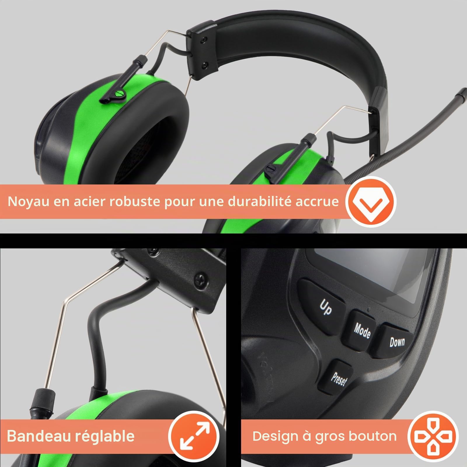 Casque anti Bruit Radio DAB + / FM et Bluetooth 5.4, casques sans fil à annulation de bruit pour atelier, jardin/tonte,SNR 30dB