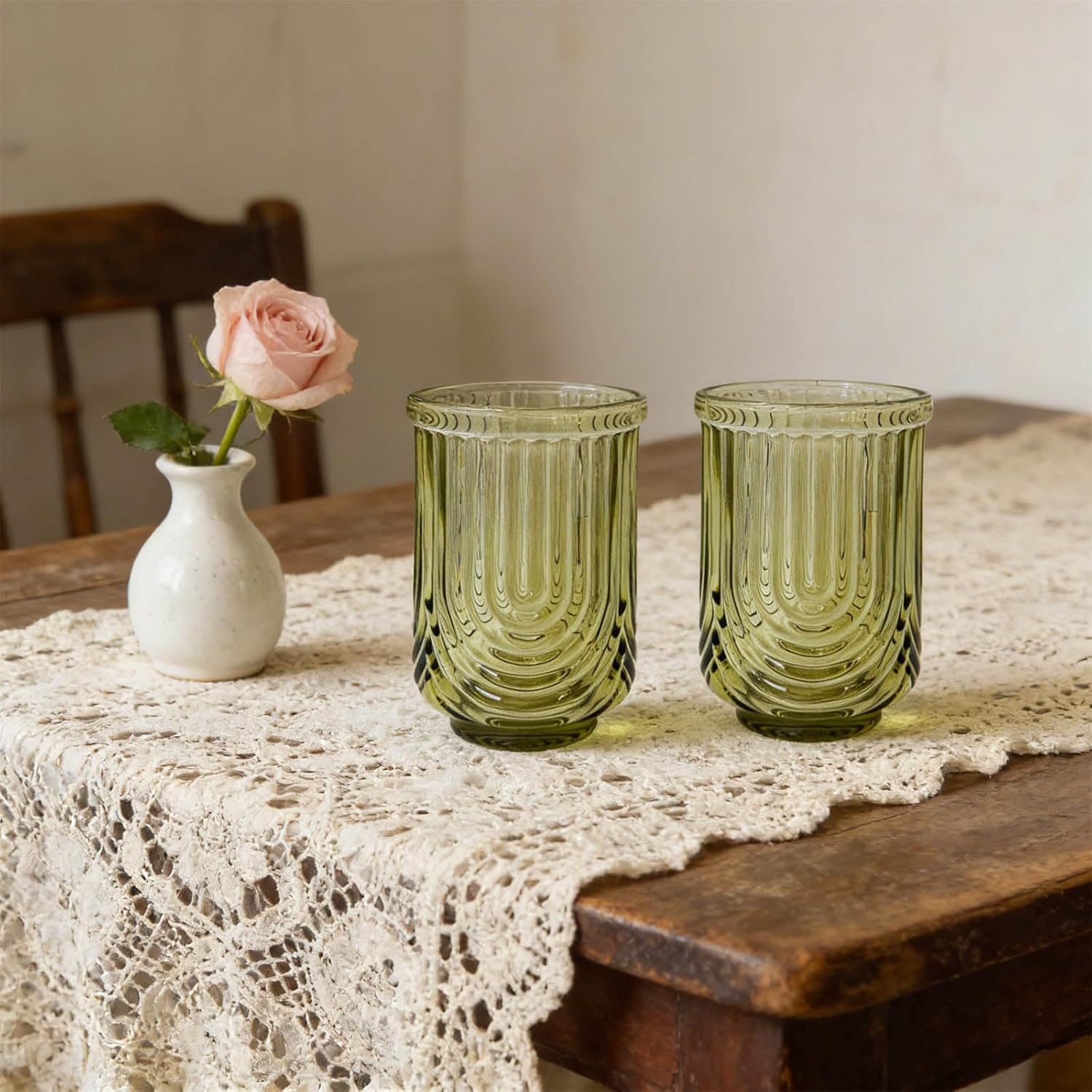 6pcs Drinking Cups Set with Comfortable Grip for Water Cocktails Glassware for Parties and Daily Use Traditional Green Crystal Set