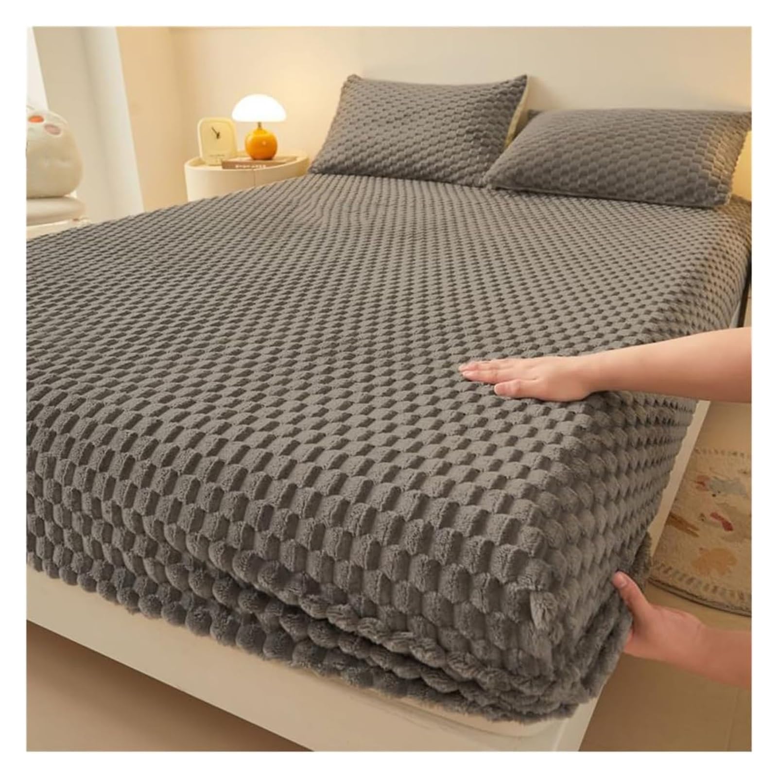 Sábana bajera de franela ultrasuave de terciopelo lechoso – Sábana inferior de piel sintética con bolsillo profundo de 12 pulgadas de profundidad, funda de colchón cálida para individual, matrimonial