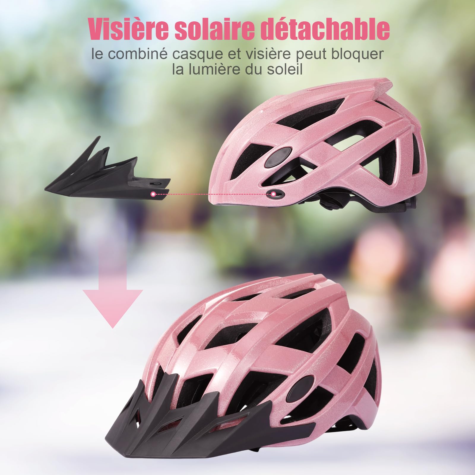 TOMSHOO Casque Vélo Adulte Homme et Femme, Réglable 58–61 cm, avec Visière Amovible et Coussins Intérieurs Confortables, pour VTT, Vélo de Route et Circulation Urbaine