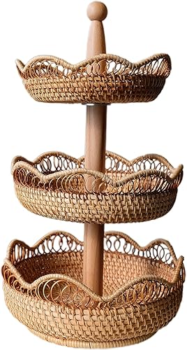 LiLaCraft Bandejas de mimbre trenzado de 3 niveles para servir, soportes rústicos para servir en fiestas, pícnics, cocina, soportes para servir para disponible en Yaxa Guatemala
