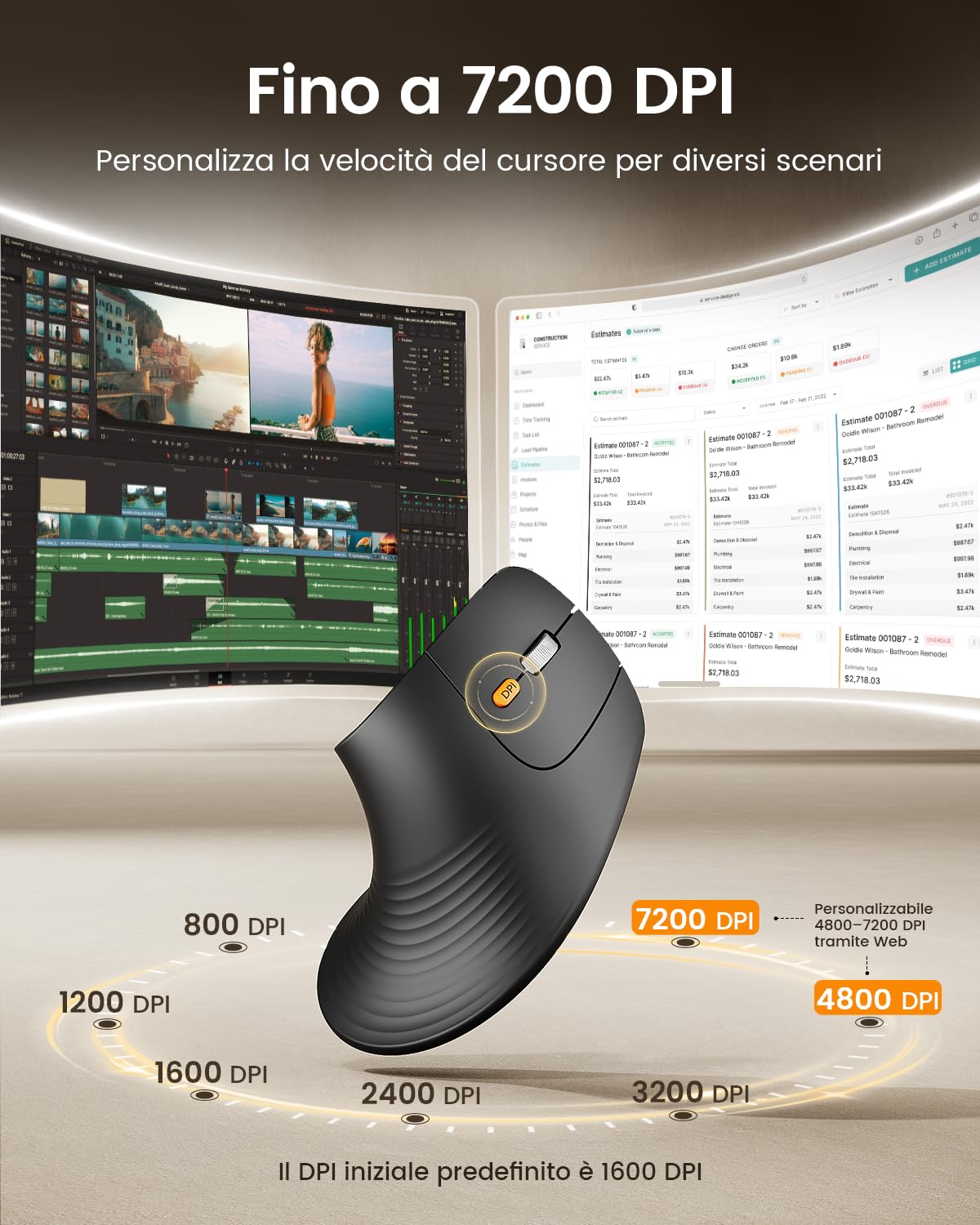 ProtoArc EM11 Pro Mouse Ergonomico Verticale con Rotella di Scorrimento Orizzontale