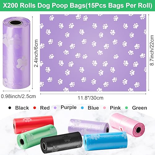 Miniatura 2 de Thenshop 3000 rollos de bolsas de plástico para excrementos de perro, 200 rollos, desechables, para perros, mascotas, excrementos, al aire libre,