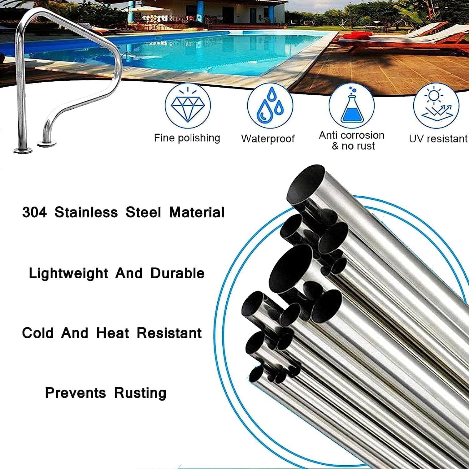 Swimming Pool Safety Hand Rail 1PCS Swimming Pool Handrails, Safety Grips for Ramp Railings, Easy-to-Assemble Spa Handrails, Ladder Step Handrail for Garden Backyard Pools