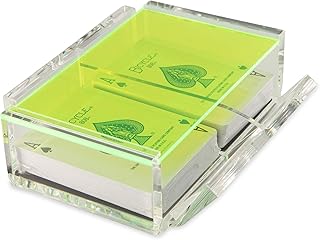 La Canasta Set, Canasta Card Holder Tray with 2 Decks of Playing Cards in Acrylic Box with Sliding Lid and Revolving Base, Keeps Stack of Cards Organized, Easy Rotate and Spins Freely (Neon Green)