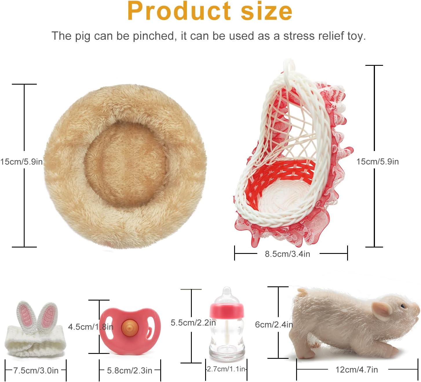 Christmas Silicone Piglet Doll Toy, 4.7 in mini Realistic Piglet, Elastic Animal Full Body, Cute Animal Reborn Pig, Lifelike Little Pig Doll with Soft Body.(White Pig Kit)
