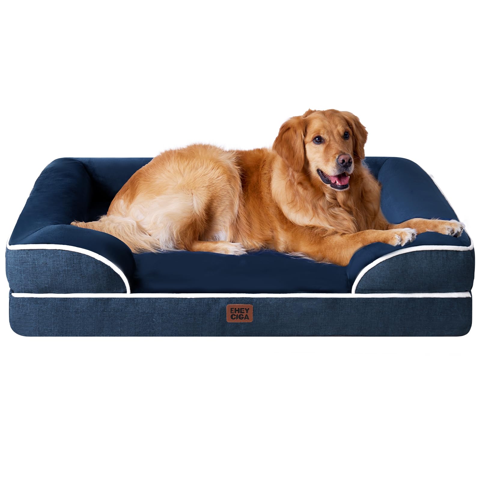 EHEYCIGA Cuccia Cane Interno Taglia Grande, Cuscino Cane Impermeabile Sfoderabile e Lavabile, Letto per Cani con tre Lati Rialzati Ortopedico, Cuccia Divano per Cani, Blu Navy, 112x81x16cm