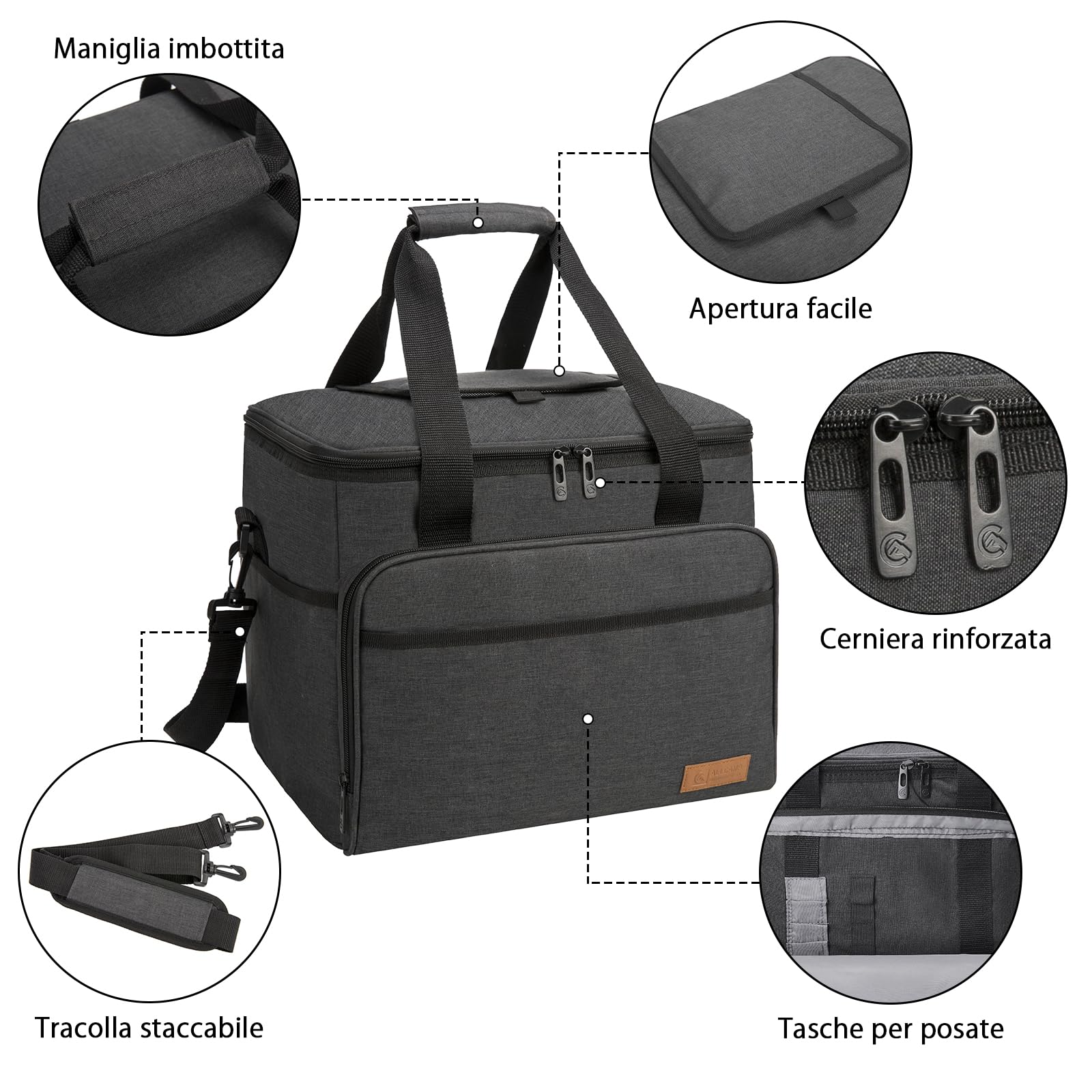 ALLCAMP Borsa Termica Pieghevole 30 L 2 Panetti Refrigeranti,nero | Fino a 24 ore di fresco, apertura, fodera impermeabile termosaldata, supporti laterali pieghevoli, facile da pulire