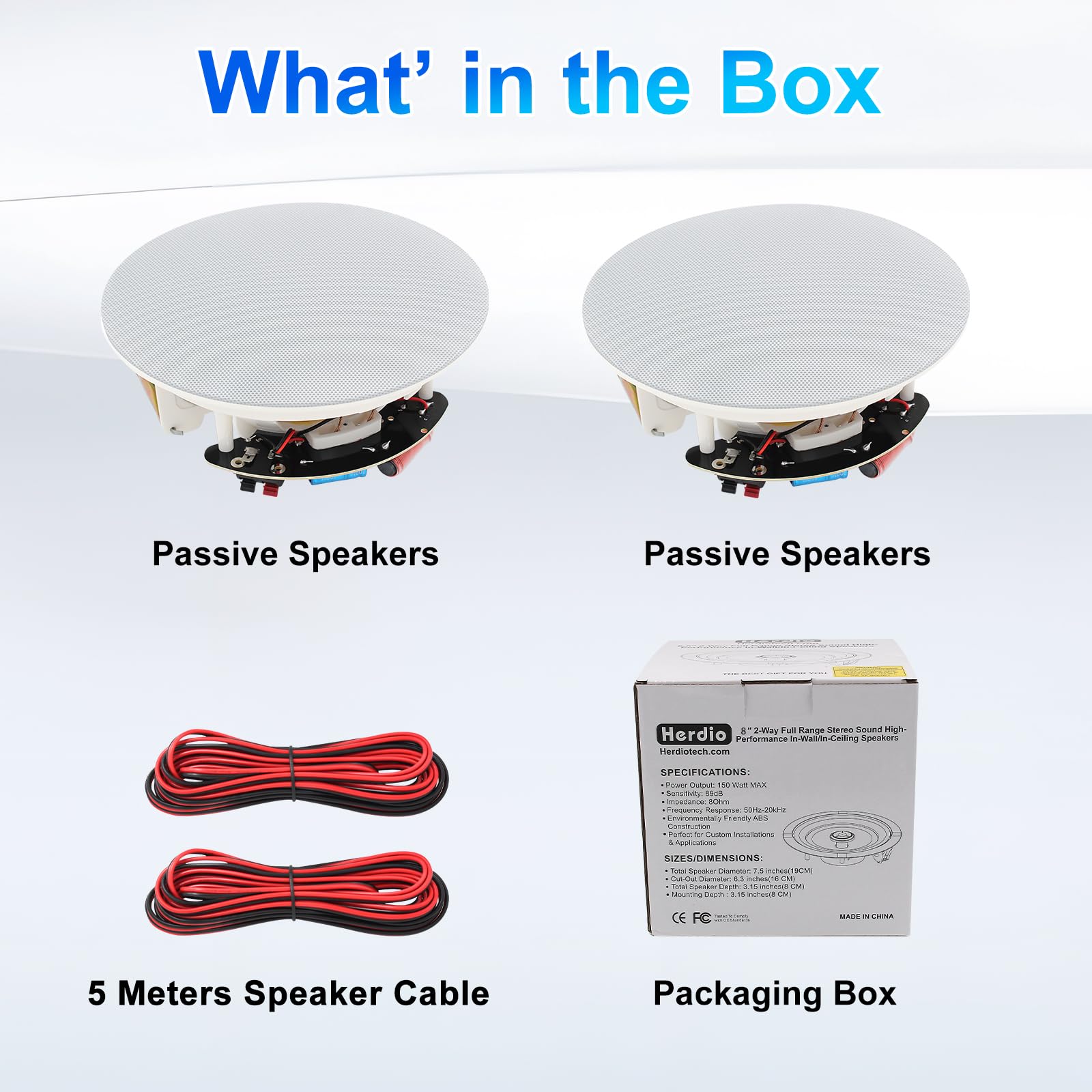 Herdio 6.5 Pouces 300Watts Enceinte encastrable Plafond, Encastré 2 Voies dans Le Plafond des Enceintes murales pour la Cuisine, Salle de séjour, Porche Couvert(300 Watts)