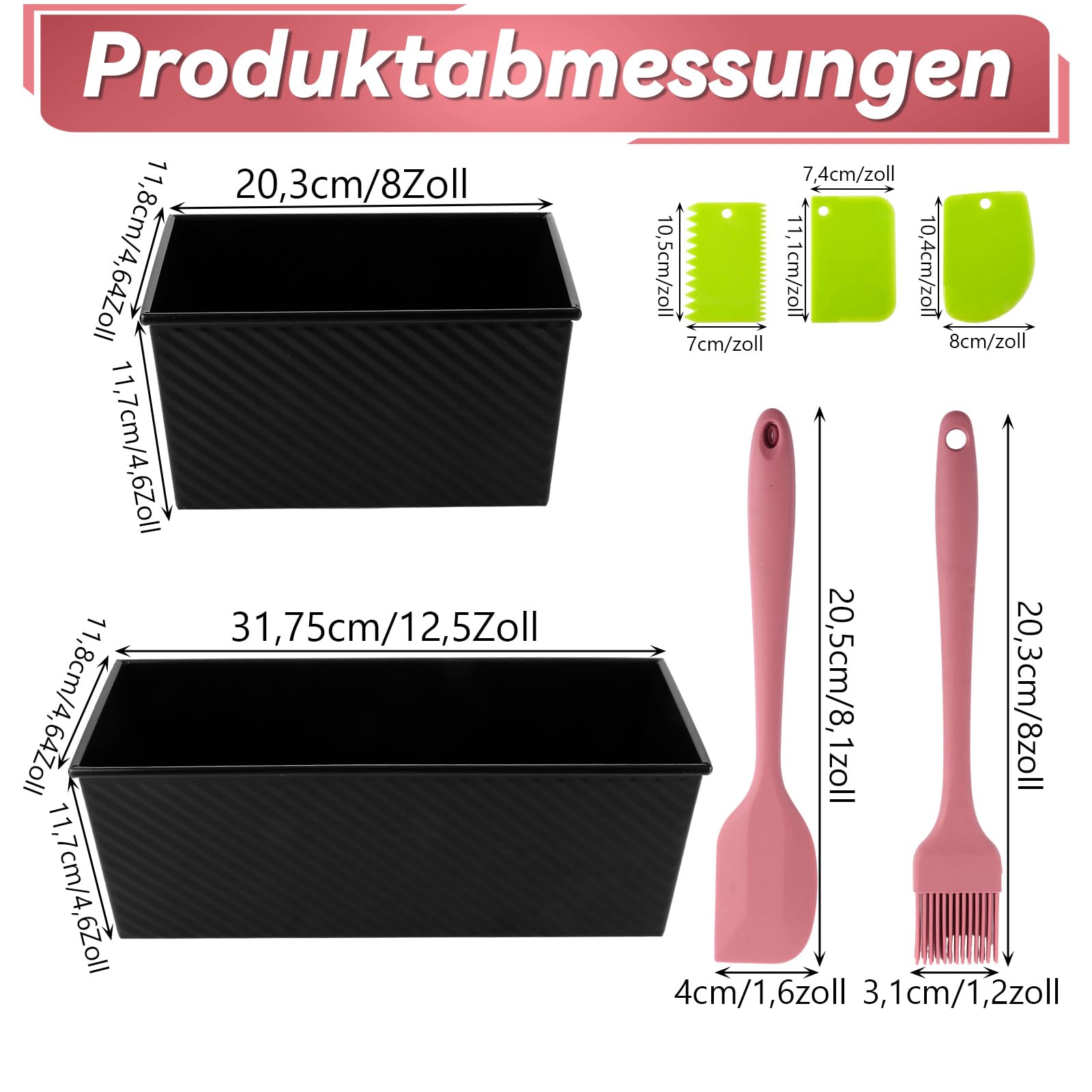 2 moldes para pan con tapa, 31,8 x 12 x 11,43 cm, con tapa, 21,6 x 12 x 11 cm, molde para pan tostado negro con orificios de ventilación, molde para pan, moldes antiadherentes para pan y