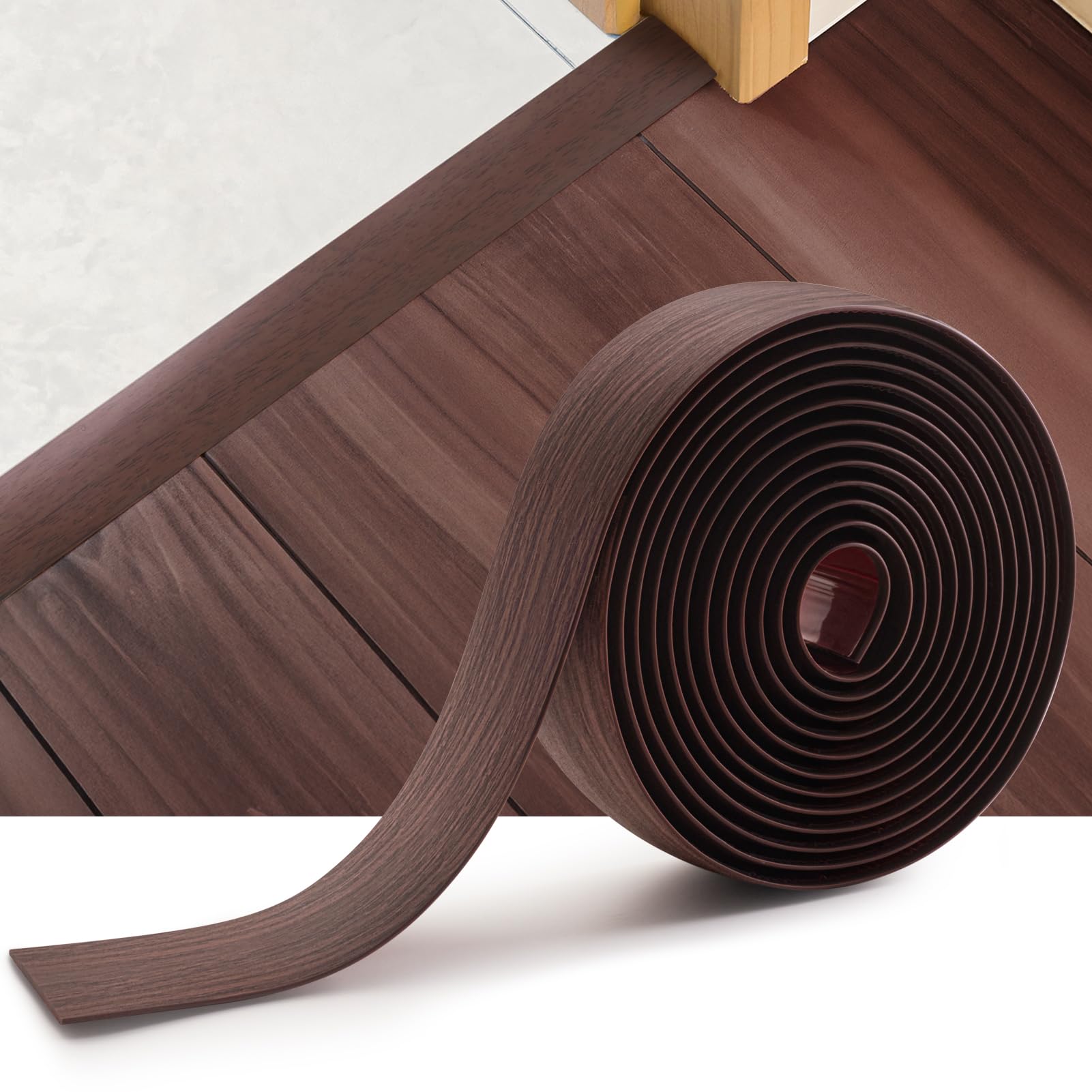 INMOZATA 10Ft Floor Transition Strip, Self Adhesive Vinyl Cover Floor Strip Laminate Flat Divider Flooring for Joining Floor Gaps, Carpet, Threshold Cover, Doorway Transitions Strip(Smoke Oak)