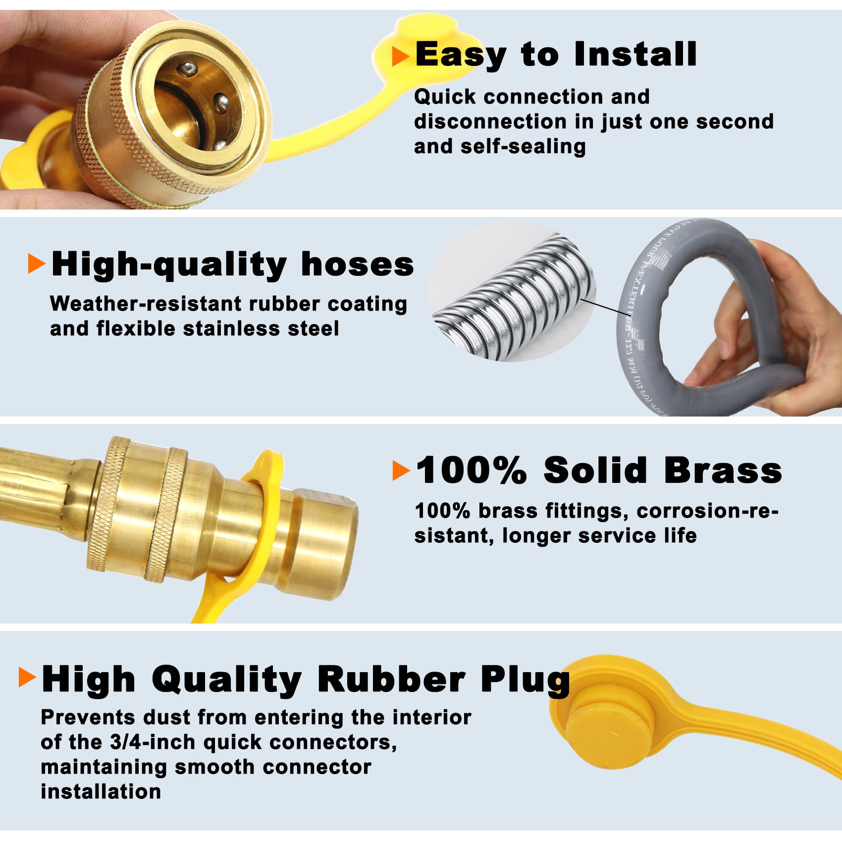 SUMNEW Manguera de gas natural de 12 pies de diámetro interior de 1/2 pulgada, accesorios de conexión y desconexión rápida con adaptador hembra de 3/8 pulgadas por macho de 1/2 pulgada para parrilla,
