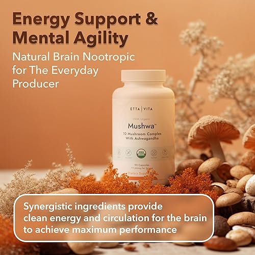 Miniatura 4 de USDA Organic Lions Mane Suplemento Cápsulas con Ashwagandha, Chaga, Reishi, Cordyceps, cola de pavo (18,600 mgserv), 10 complejos adaptogénicos de