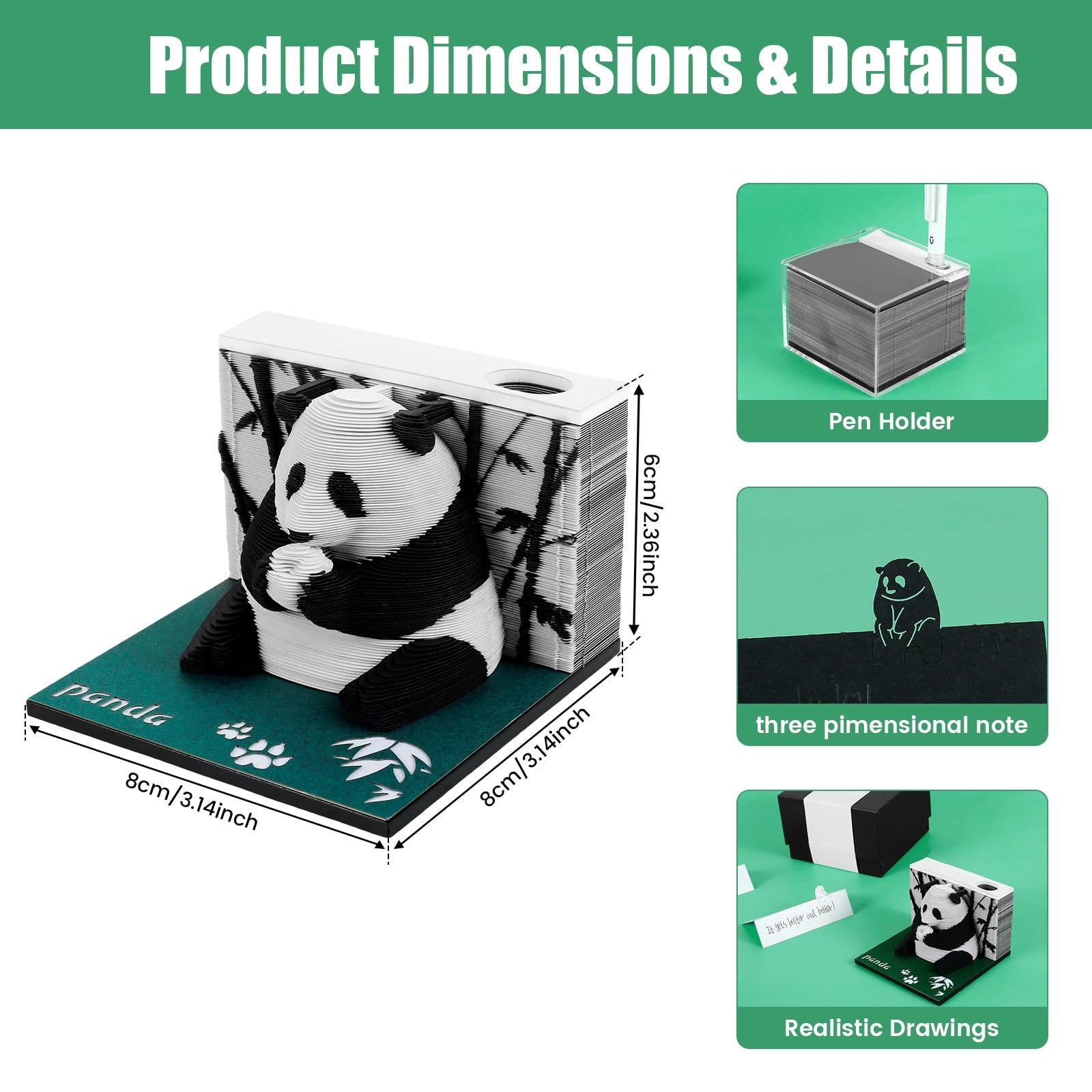 Panda Notatnik artystyczny 3D, rękodzieło z kartami, 2025, do oderwania, kreatywny kalendarz na biurko, kreatywne biurko prezentowe, dekoracja, 217 arkuszy papieru do rzeźbienia, nieprzywierająca