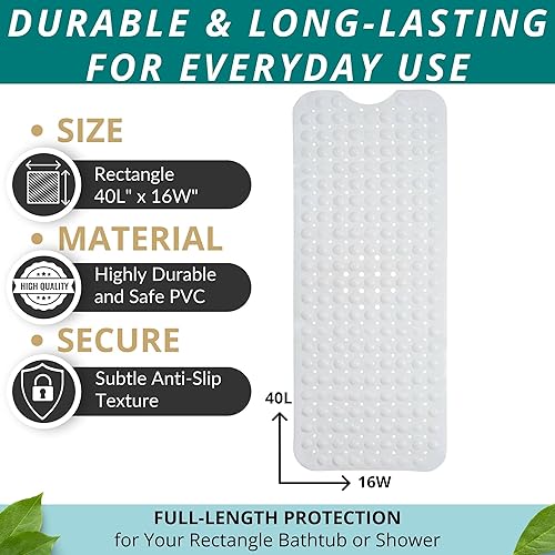 Miniatura 3 de Alfombra de baño ENKOSI Alfombra antideslizante de 40 x 16 pulgadas para bañera y ducha con fuertes ventosas Alfombra antideslizante grande para