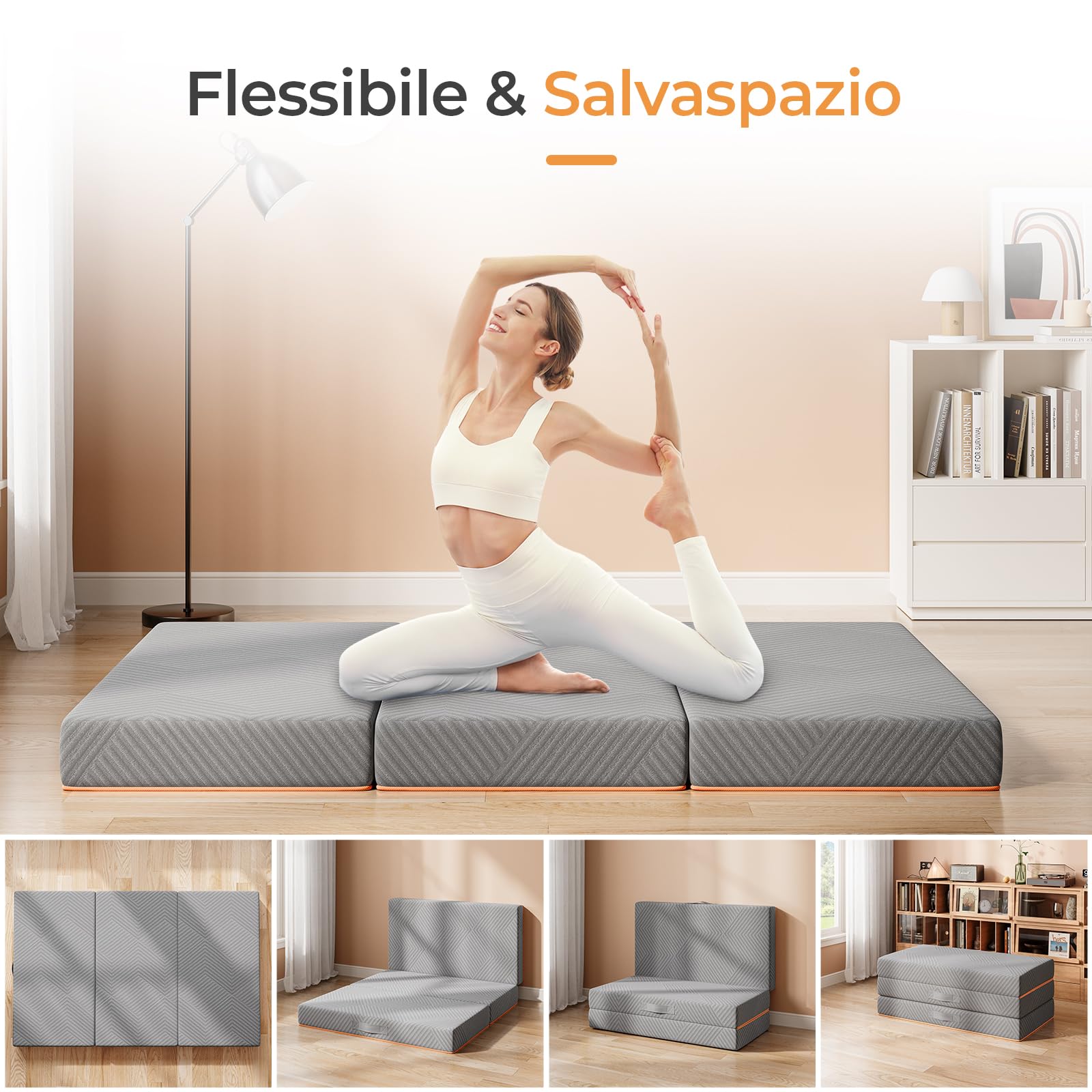 Vesgantti Materasso Pieghevole in Gel Memory Foam (Tri-Fold), Adatto per il Viaggio, il Campeggio, il Letto per gli Ospiti