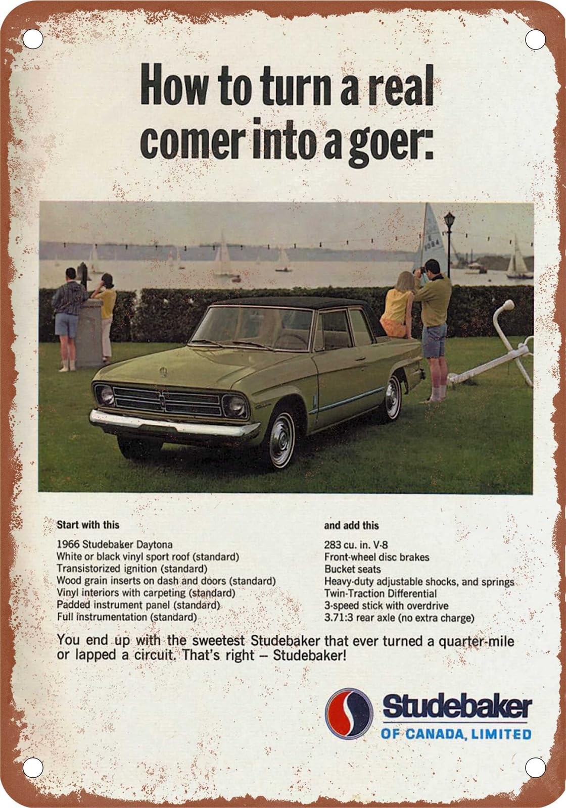 Miaomansenstore Metal Sign - 1966 Studebaker Vintage Ad 01 - Old Retro Rusty Look Home Decor