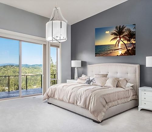 Miniatura 2 de Muolunna S04969 - Lienzo decorativo grande para pared, diseño de olas de playa, atardecer, océano, playa, 1 panel, árbol de coco, paisaje, pintura,