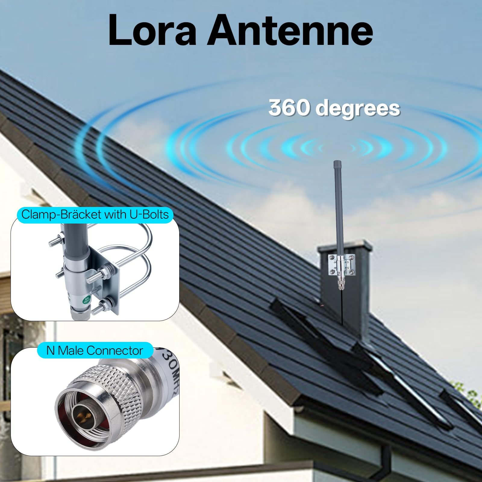 Antenna Lora 868 MHz, 3 dBi N maschio 50 ohm, impermeabile LoRaWAN antenna per SMA femmina a SMA maschio
