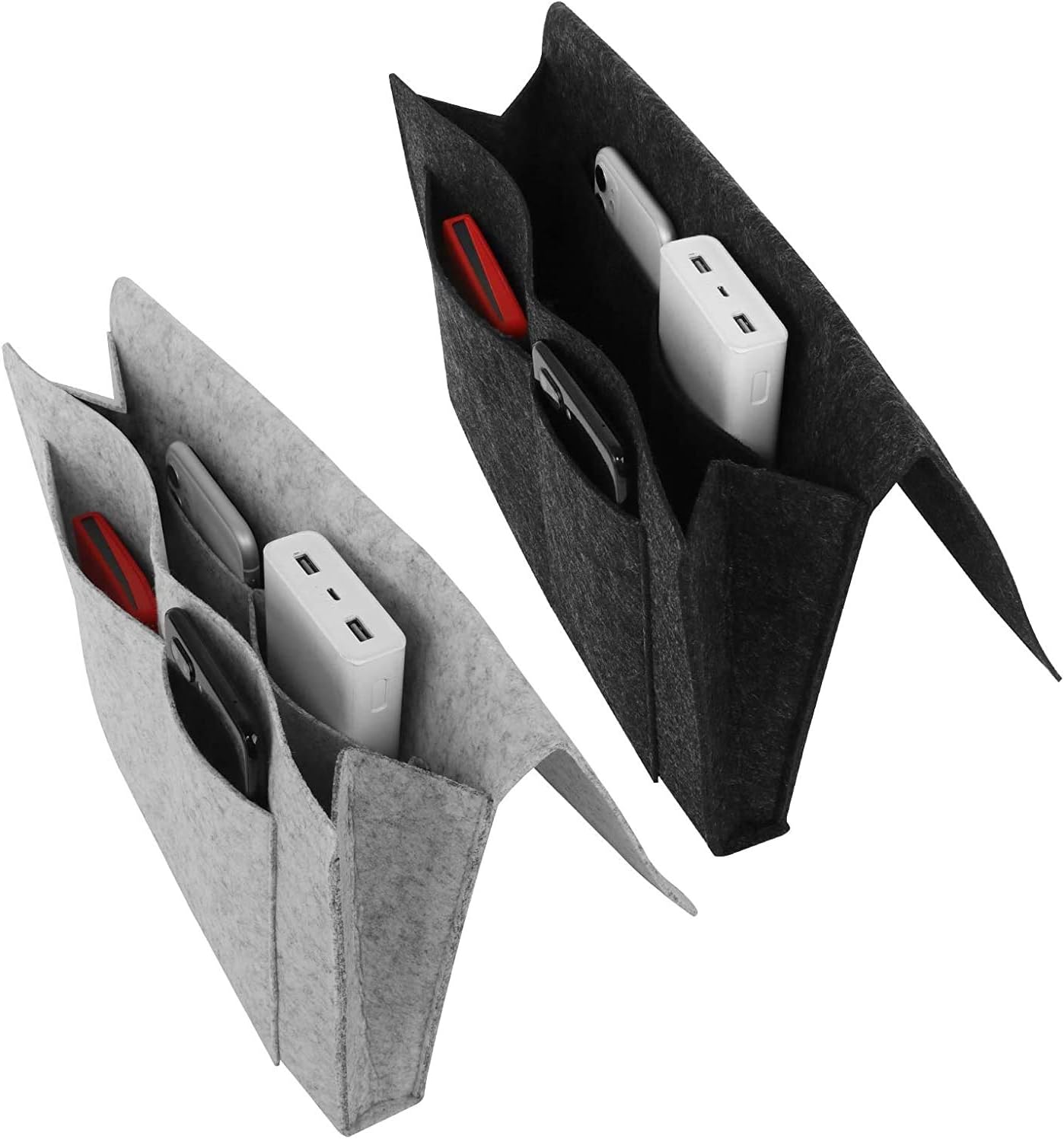 2 PCS Felt Bedside Caddy, 5Pocket Storage Organizer Bed Sofa Hanging Storage Bag Thicker
