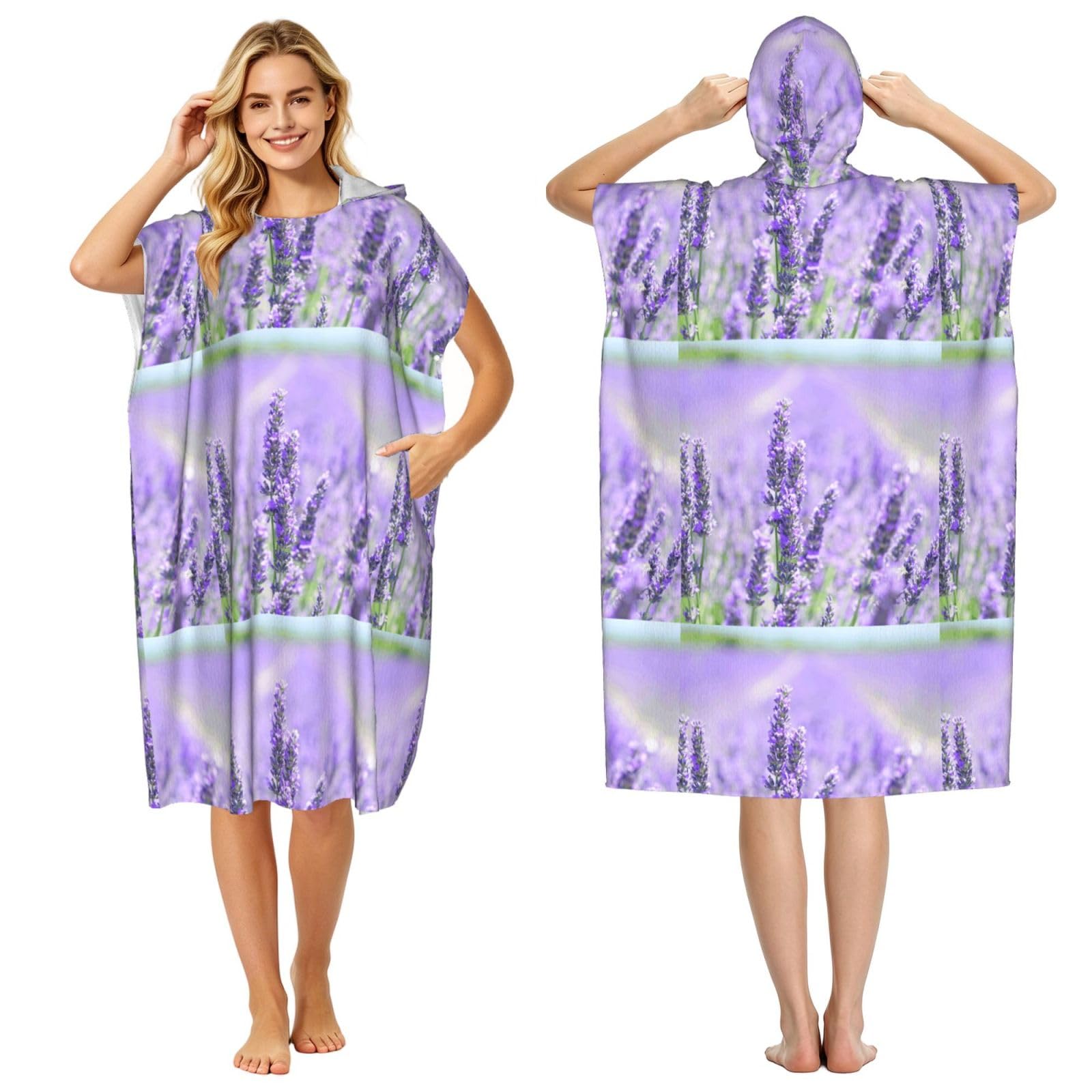 Poadnly Purple Lavender, Adult Hooded Beach Towel 90 x 110 cm,Changing Bath Robe, Surf Poncho Towel For Women Men
