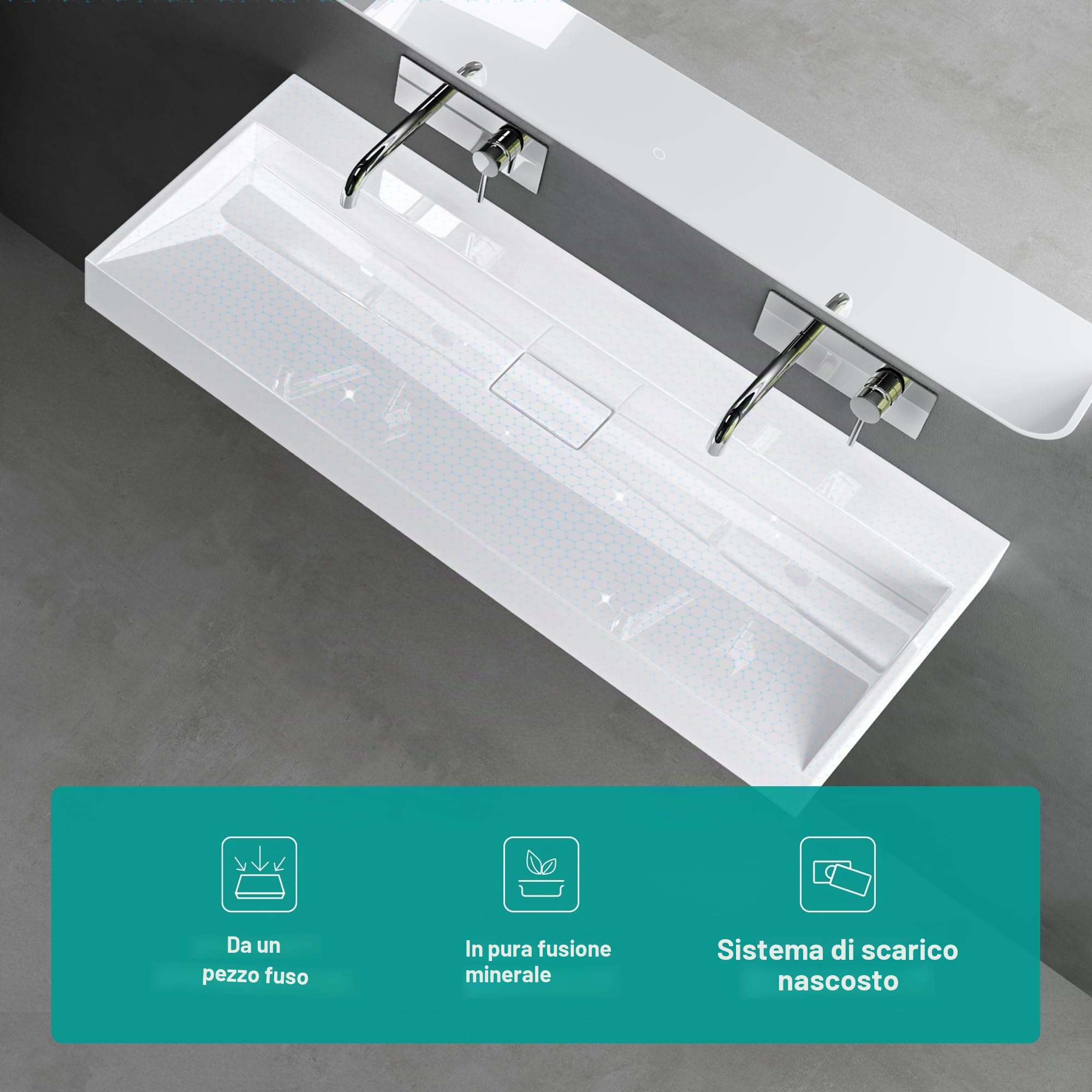 Mai & Mai Lavabo da Appoggio 120x46x11cm, Lavabo Bagno Sospeso Lavandino Bagno con Piletta di Scarico Lavabo da Minerale fuso senza Foro per Rubinetteria, Colossum19-1200OA