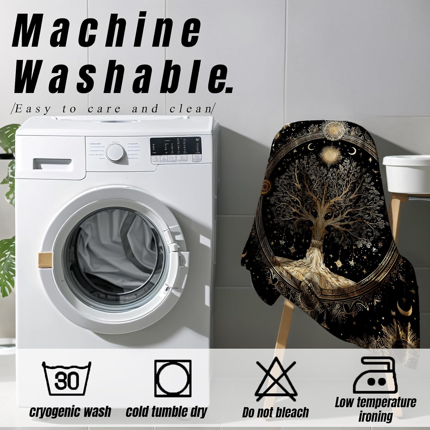 Mysterious Tree of Life Flannel Blanket Boho Sun Moon and Celestial Star Lightweight Throw Blankets for Sofa Picnic Travel and Gathering Decorate All Season Use Nature Lovers Gifts 50x60in - Image 3