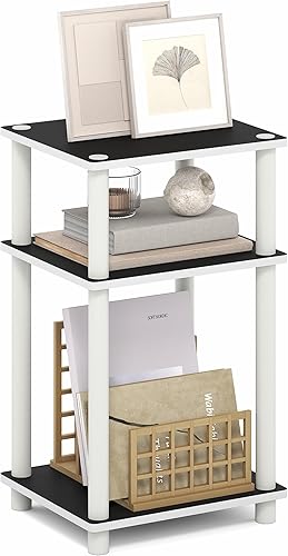 Miniatura 11 de Furinno Just Turn-N-Tube Mesita lateral auxiliar y de noche de 3 niveles con postes de plástico, paquete de 2 unidades, roble americano/negro