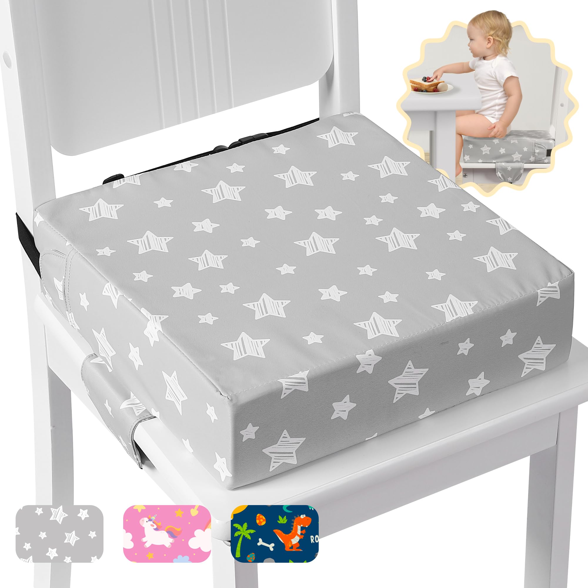 Sylynvia Booster Seat for Kitchen Chair, Toddler Booster Seats for Dining Table with Adjustable Straps Portable for Travel Camping Eating, Booster