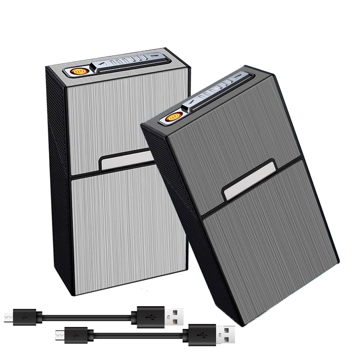 Amazon.com: Cigarette Case for King Size,case Box King Size Hold 20 Regular  Size Cigarettes with Tungsten Coil Lighter USB Rechargeable  2Pack(Gray+Silver 85mm) : Health & Household